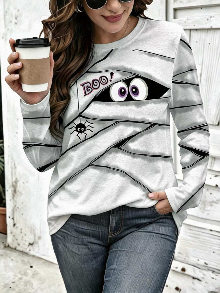 EMERY ROSE Women's Long-Sleeve Tops With Halloween Prints, Loose Casual And Simple Style - Multicolor - View 1