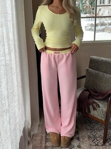 CovetEZ Women's Solid Color Long Sleeve Top And Pants Casual Daily Set - Multicolor - View 6