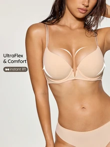 SHAPORA Women's Solid Color Low Cut Comfortable Bra - Apricot - View 2