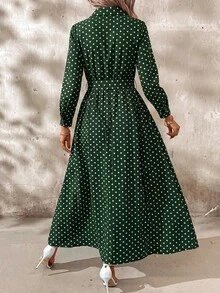 SHEIN Clasi 女款波點長袖休閒襯衫洋裝 - 墨綠色 - 查看 3