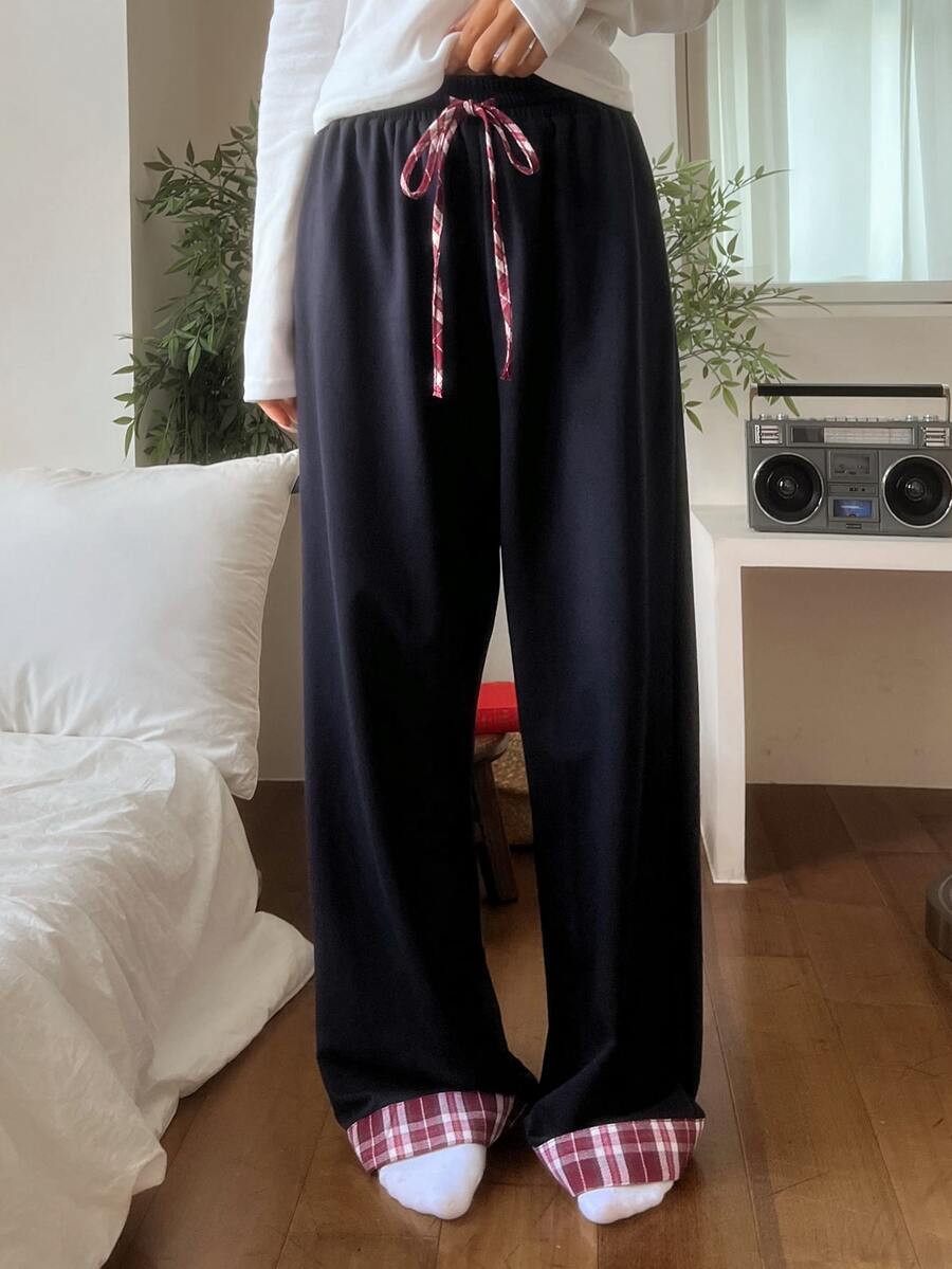 DAZY 女款抽繩腰休閒日常居家睡褲下身 - 藏蓝色 - 查看 1