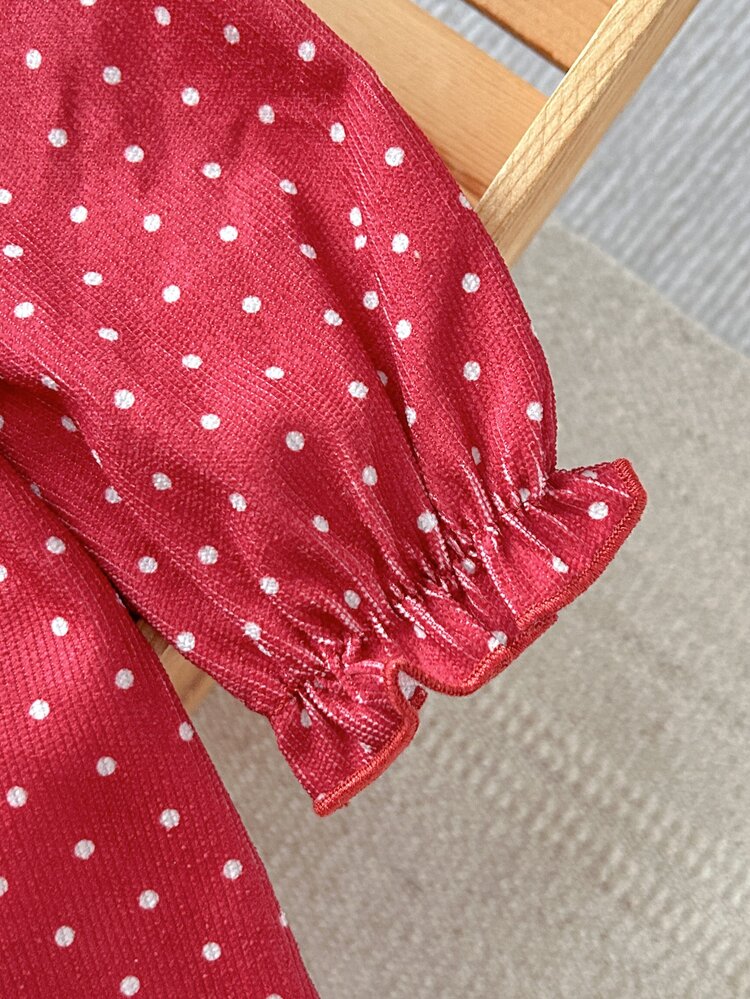 Cozy Pixies Baby Girls Dresses Contrast Bow Round Neck Peter Pan Collar Long Sleeve Dress Polka Dot Bow Red Plaid Dress - Red - View 7