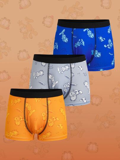 GARFIELD | SHEIN תחתונים בוקסר לבנים בני גיל ההתבגרות עם הדפס דמויות קריקטורה