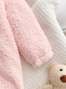 SHEIN Jumpsuit Bayi Baru Lahir Musim Semi Musim Gugur Musim Dingin Berbahan Lembut dengan Desain Tudung yang Lucu, Bahan Lembut dan Ramah Kulit, Nyaman untuk Dipakai di Rumah, Meningkatkan Kualitas Tidur dan Pertumbuhan yang Sehat - Berwarna merah muda - View 5