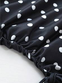 Elenzga Plus Size Women's Polka Dot Off-Shoulder Casual Daily T-Shirt - Black and White - View 6