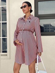 MaterniWear 孕婦條紋騎士圖案休閒日常夏季洋裝 - 水鴨藍 - 查看 6