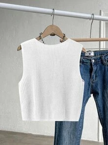 Franclia Plus Ribbed Knit Button Front Sweater Vest Winter - White - View 2