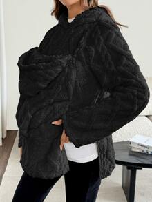 SHEIN Maternity Plush Comfortable Pocket Hooded 3-In-1 Jacket - Black - View 6