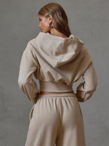 MUSERA Beige Miltary Detail Sweatshirt Only Fall Winter Everyday Causal Back To School Forces - Khaki - View 2