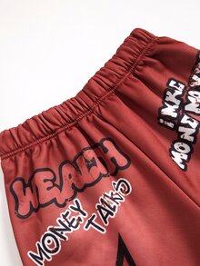 SHEIN 兒童/青少年男孩 2件組休閒時尚簡約 Y2K 酷感塗鴉手繪嘻哈人像星星圖案英文字母運動風連帽衛衣與喇叭褲套裝，適合秋冬、學校、家庭聚會、返校、假期 - 彩色 - 查看 6