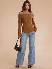 Bluhae French Style Slim Fit Autumn/Winter Turn Collar Women's Sweater - Khaki - View 3