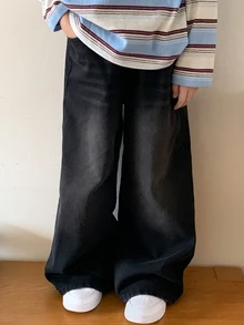 Dazy Kids 女童牛仔褲 春夏季新款 後口袋水鑽裝飾喇叭褲 大號 - 深灰色 - 查看 5