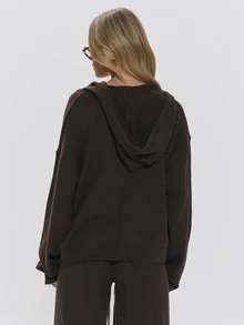 MUSERA Brown Hooded Oversized Zip Up Jumper Autumn Winter Fall Daily Everyday Essential Core Knitwear - Brown - View 4