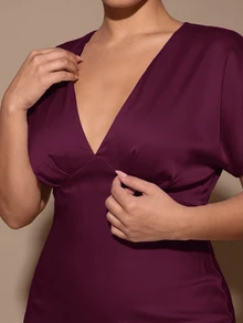 SHEIN BAE CURVE V-Neck Batwing Sleeve Solid Color Mermaid Dress - Maroon - View 5