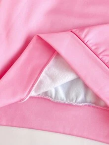 THE POWERPUFF GIRLS X SHEIN 1件少女休閒百搭粉色卡通圖案連帽寬鬆長袖衛衣，適合秋冬日常穿著、室內、運動、拍照、假期與生日 - 粉色 - 查看 9