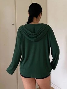 Vibekara 休閒優雅極簡學院風連帽寬鬆顯瘦套頭內搭T恤 大尺碼女款 秋冬款 - 綠色 - 查看 2