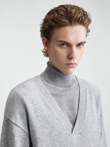 RONVEXI Men's Solid Color Casual Versatile Daily Wear Long Sleeve Sweater - Grey - View 7