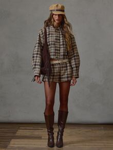MUSERA Plaid Tailored Mini Shorts Fall Winter Everyday Causal Back To School Forces - Multicolor - View 1