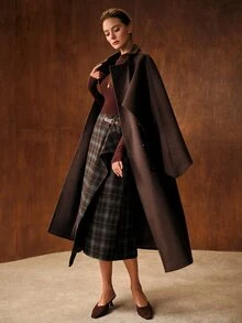 MOTF PREMIUM WOMEN'S COMMUTER ASYMMETRIC PLAID SKIRT - Coffee Brown - View 7