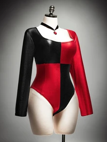 SHEIN ICON Plus Size Women's Colorblock Casual Everyday Long Sleeve Bodysuit - Multicolor - View 4