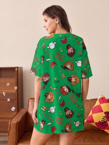 HARRY POTTER X SHEIN 女款全印花休閒日常居家睡裙 - 綠色 - 查看 2