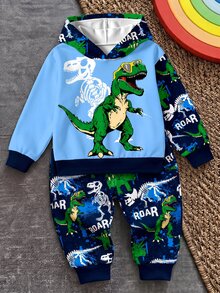 兒童嬰兒/幼兒連帽長袖加厚抓絨運動衫休閒舒適套裝，經典卡通酷炫印花，適合秋冬 - 彩色 - 查看 3
