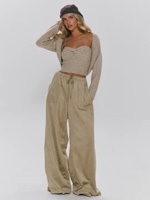 MUSERA Biege Knit Bandeau Top Long Sleeve Bolero Sold As Set Autumn Winter Fall Daily Everyday Essential Core Knitwear - Brown - View 2