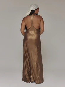 MUSERA Gold Sheer Detail Fitted Maxi Dress Casual Cool Basic Fall Winter Autumn - Brown - View 5