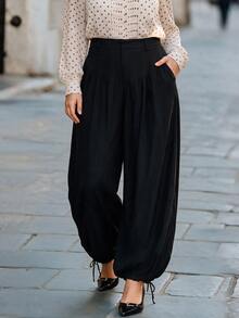 Chikora Plus Size Fashion High Waist Casual Balloon Pants Fall - Black - View 1