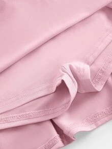SHEIN Tween女孩秋冬時尚休閒純色藍色長袖立領拉鍊T恤背心迷你裙褲3件套返校裝 - 粉色 - 查看 5