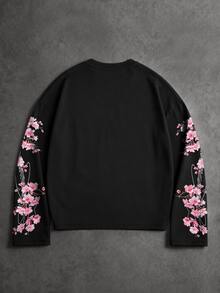 Sport MetroGents Kaos Olahraga Pria Lengan Panjang Kerah Bulat Motif Bunga & Huruf - Hitam - View 2