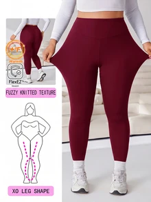 Solflare Autumn/Winter Burgundy Plus Size High Waist Skinny Pants - Burgundy - View 1