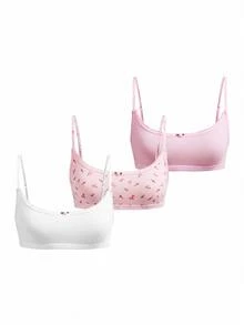 Ocili 3件組印花花卉純棉針織舒適女款內衣，附花苞裝飾 - 粉色 - 查看 8
