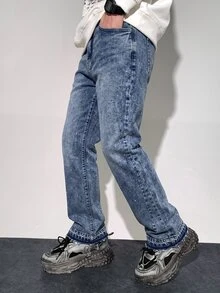SHEIN 青少年男孩直筒寬鬆休閒百搭牛仔褲 - 中等水洗藍 - 查看 5
