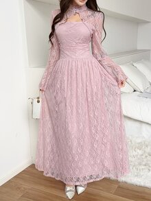 Feyla Women's Sweet Fashionable Frog Button Lace Arabian Dress - Pink - View 3