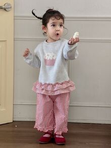 DAZY Infant (Girl) Round Neck Ruffle Trim Long Sleeve Sweatshirt - Grey - View 4