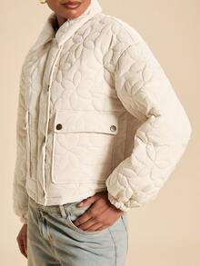 Travachic Women's Button Long Sleeve Casual Cottagecore Quilted Pocket Jacket, Autumn/Winter New, Suitable For Daily Commute, Warm Everyday Travel Off-White - White - View 6