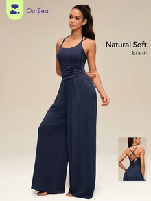 OutZeal Women Outdoor Jumpsuit Casual Daily Studio Bra-In Removable Pads Vest Straight Leg One-Piece Summer - Navy Blue - View 1