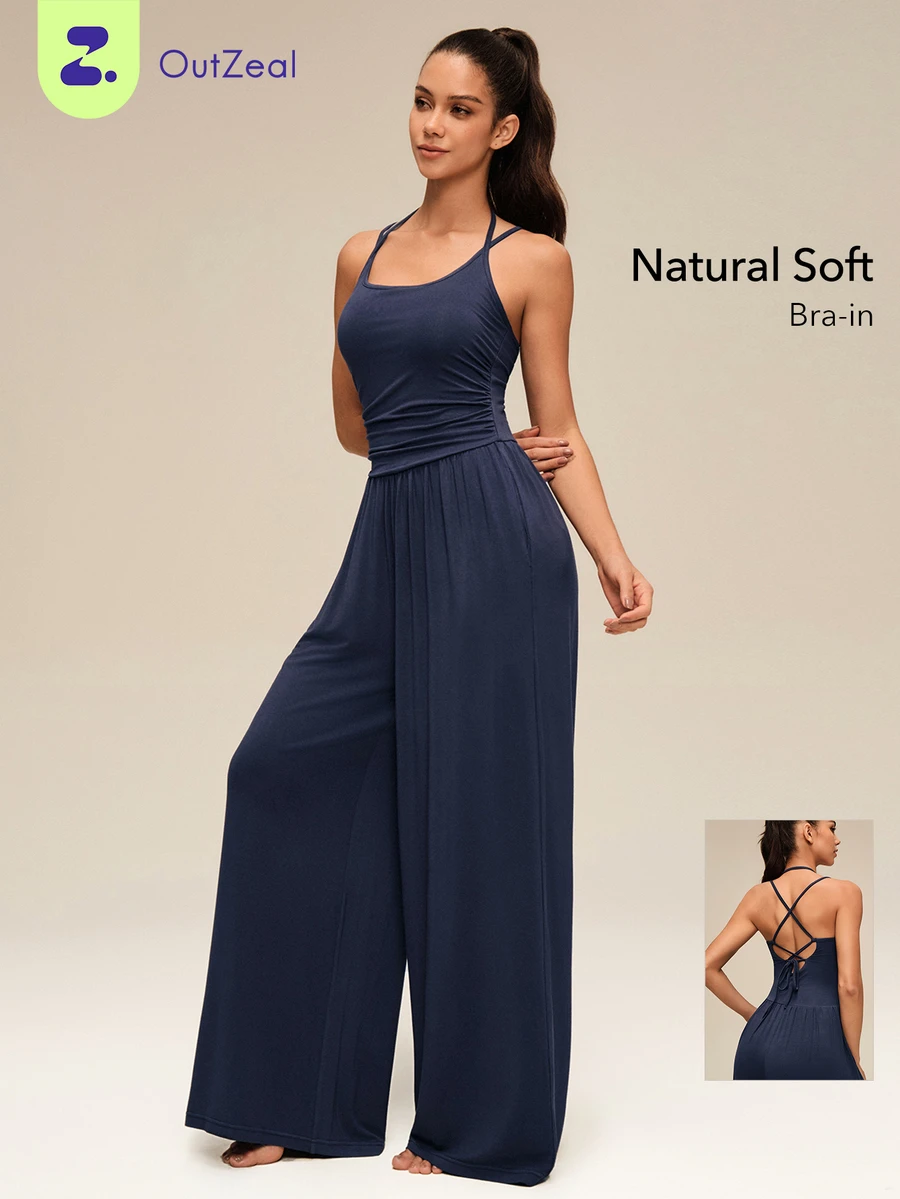 OutZeal Women Outdoor Jumpsuit Casual Daily Studio Bra-In Removable Pads Vest Straight Leg One-Piece Summer - Navy Blue - View 1
