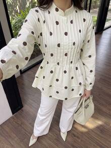 Solavon Women's Polka Dot Casual Daily Wear Blouse - Yellow - View 1