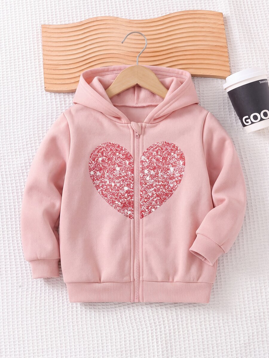 Young Girl Young Girl Young Girl Young Girls Casual Versatile Comfortable Butterfly Print Hooded Zip-Up Knit Autumn Cardigan - Pink - View 1