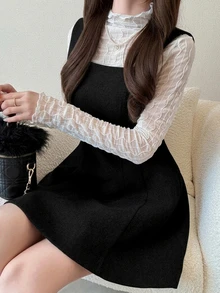 FRIFUL 女款甜美波點蝴蝶結裝飾迷你洋裝 - 黑色 - 查看 7