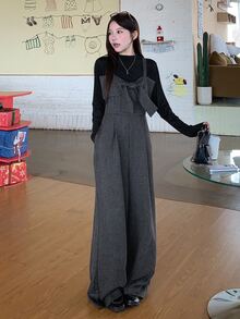 DAZY Women's High Waist Spaghetti Strap Bowknot Decor Jumpsuit - Grey - View 8