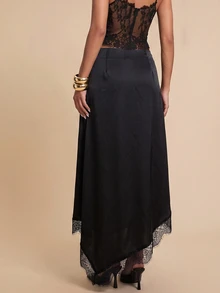 Bluhae Women's Lace Patchwork Casual Versatile Daily Wear Skirt - Black - View 2