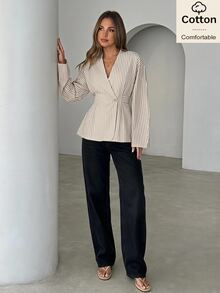 Siren Gaze Women's Casual Button Waist Cinched Striped Blazer Jacket - Multicolor - View 4