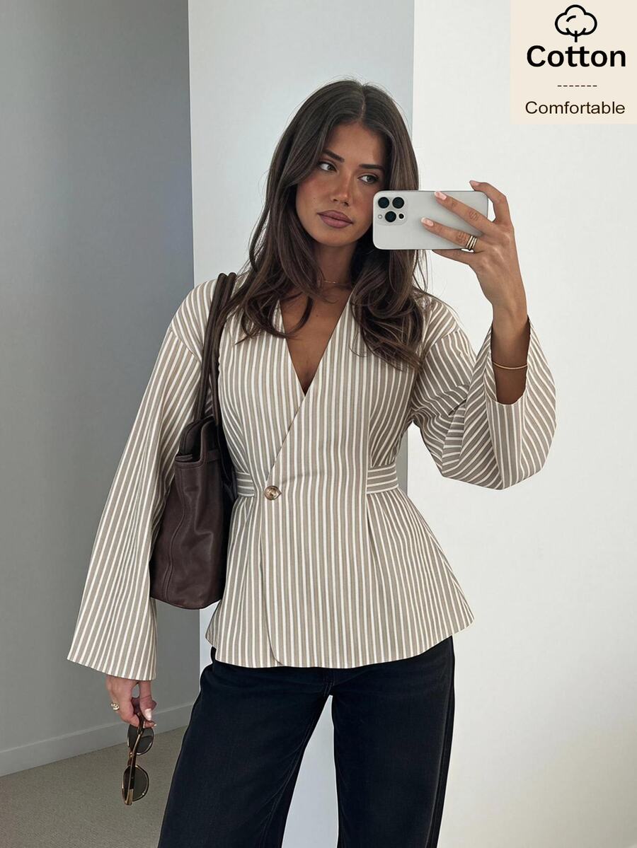 Siren Gaze Fall Cotton New Women's Brown Long Length Lace-Up Trench Coat – Double-Breasted, Waist-Cinching, Slim-Fit Outerwear With V-Neck Stylish/Work Vacation - Multicolor - View 1