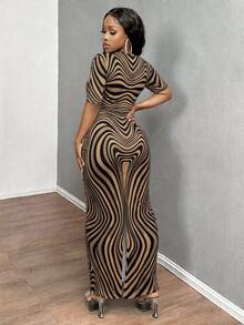 INAWLY Women's Summer Sexy Fitted Printed Short Sleeve Dress - Multicolor - View 2