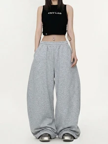 FRIFUL Women's Summer New Loose Casual Versatile Sweatpants With Back Rhinestone Letter Decor - Grey - View 8