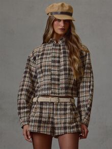 MUSERA Jaket Kotak-kotak Kerah Tinggi Ukuran Besar Model Pas Badan Musim Gugur Musim Dingin Sehari-hari Kasual Kembali ke Sekolah - MultiWarna - View 1