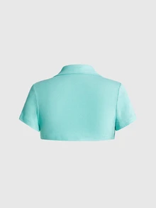ROMWE 性感百搭休閒 Y2K 復古女款兩件式長袖抹胸上衣 - 薄荷綠 - 查看 3